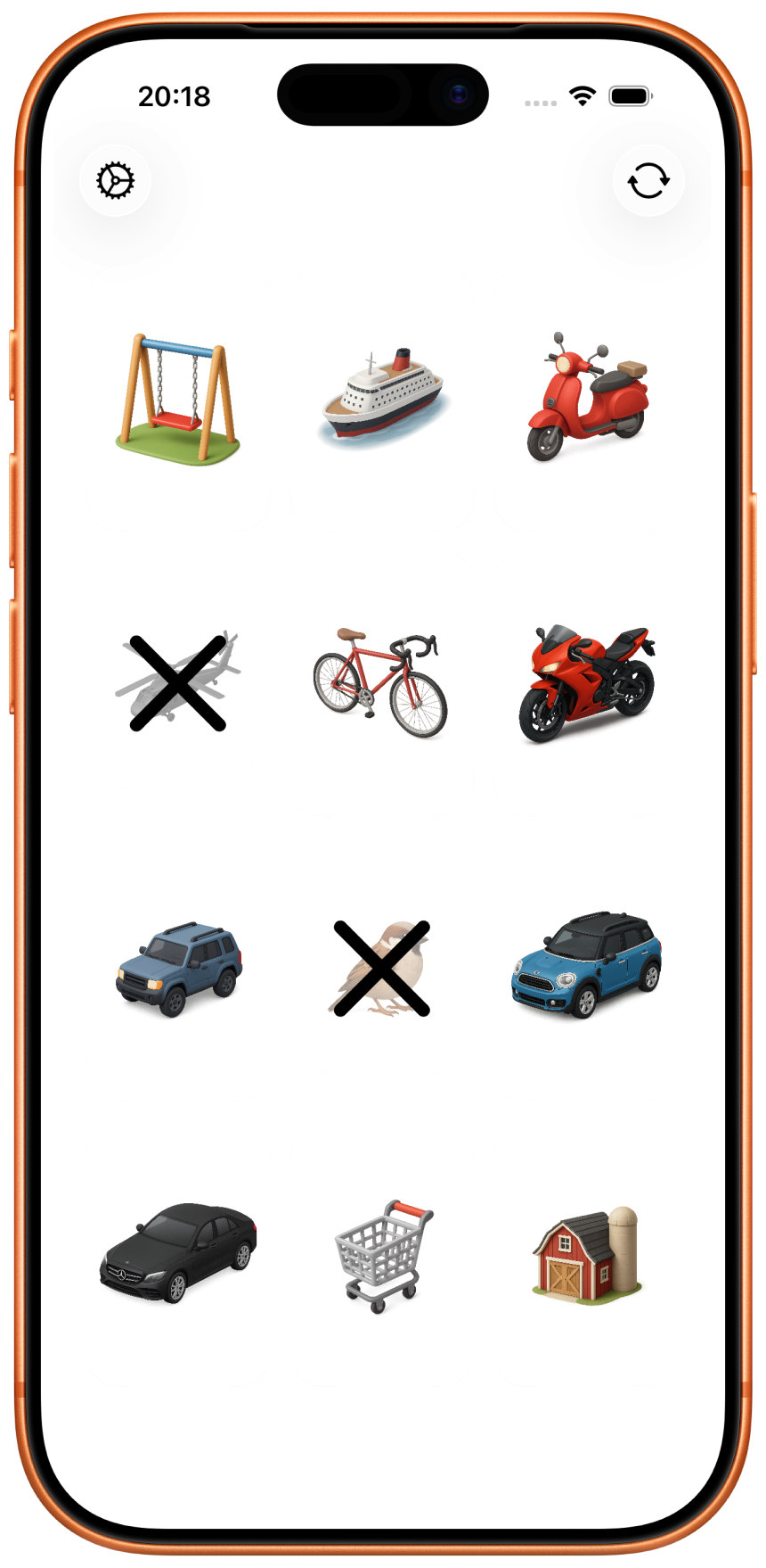 CarBingo app interface showing bingo grid with 3D objects